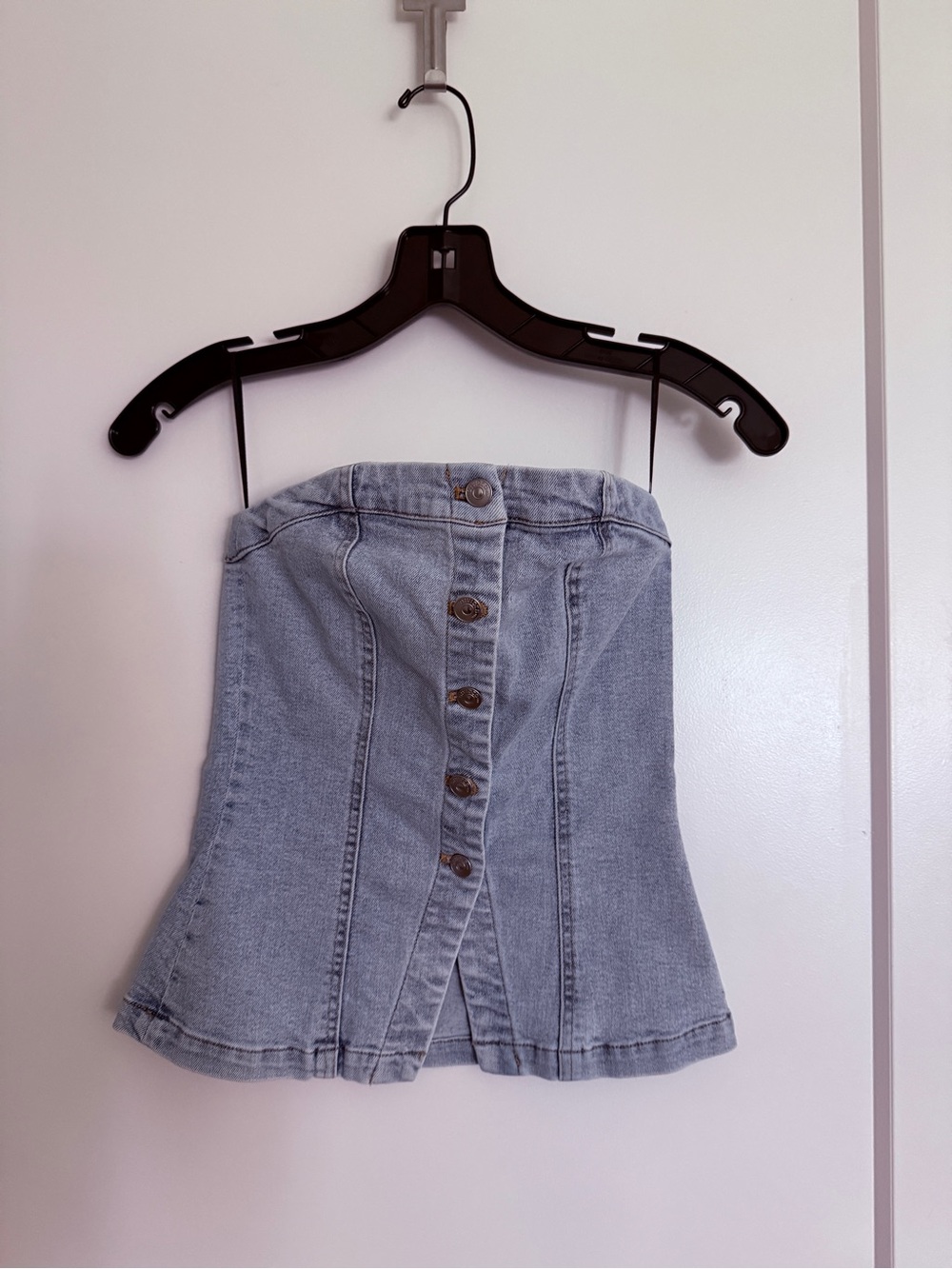 H&M Light Blue Denim Strapless Crop Top with Front Buttons